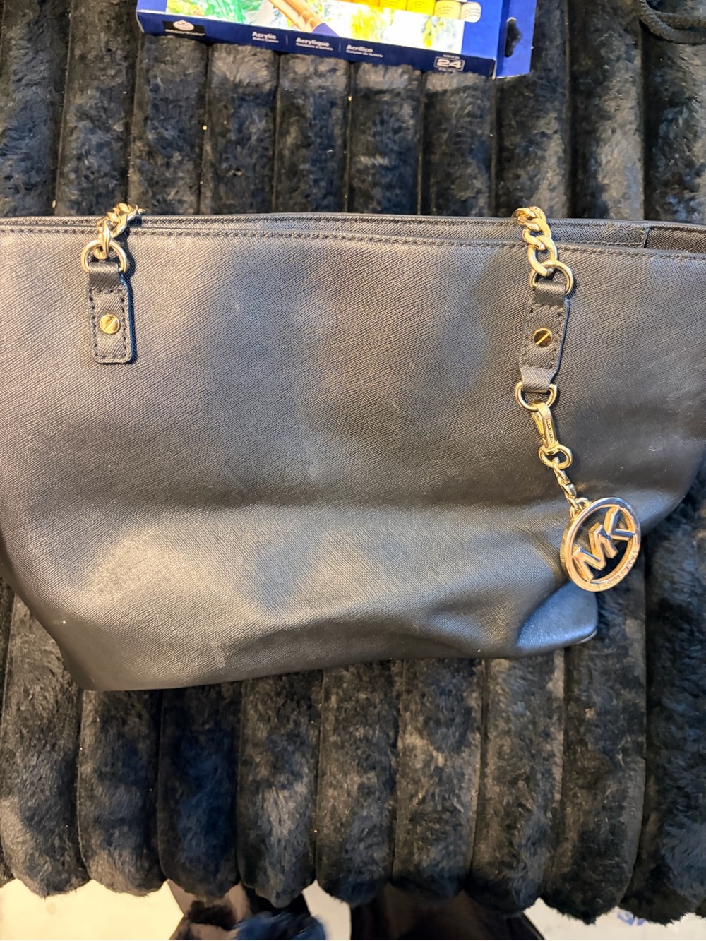 Michael Kors Black Tote with Gold Logo Charm
